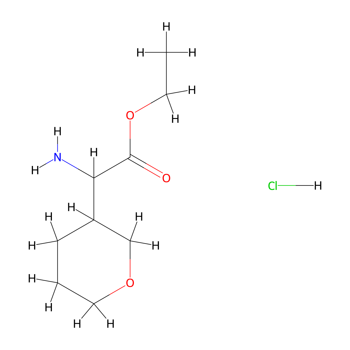 Ethyl 2-amino-2-(oxan-3-yl)acetate hydrochloride molecular structure, CAS 1443979-75-6