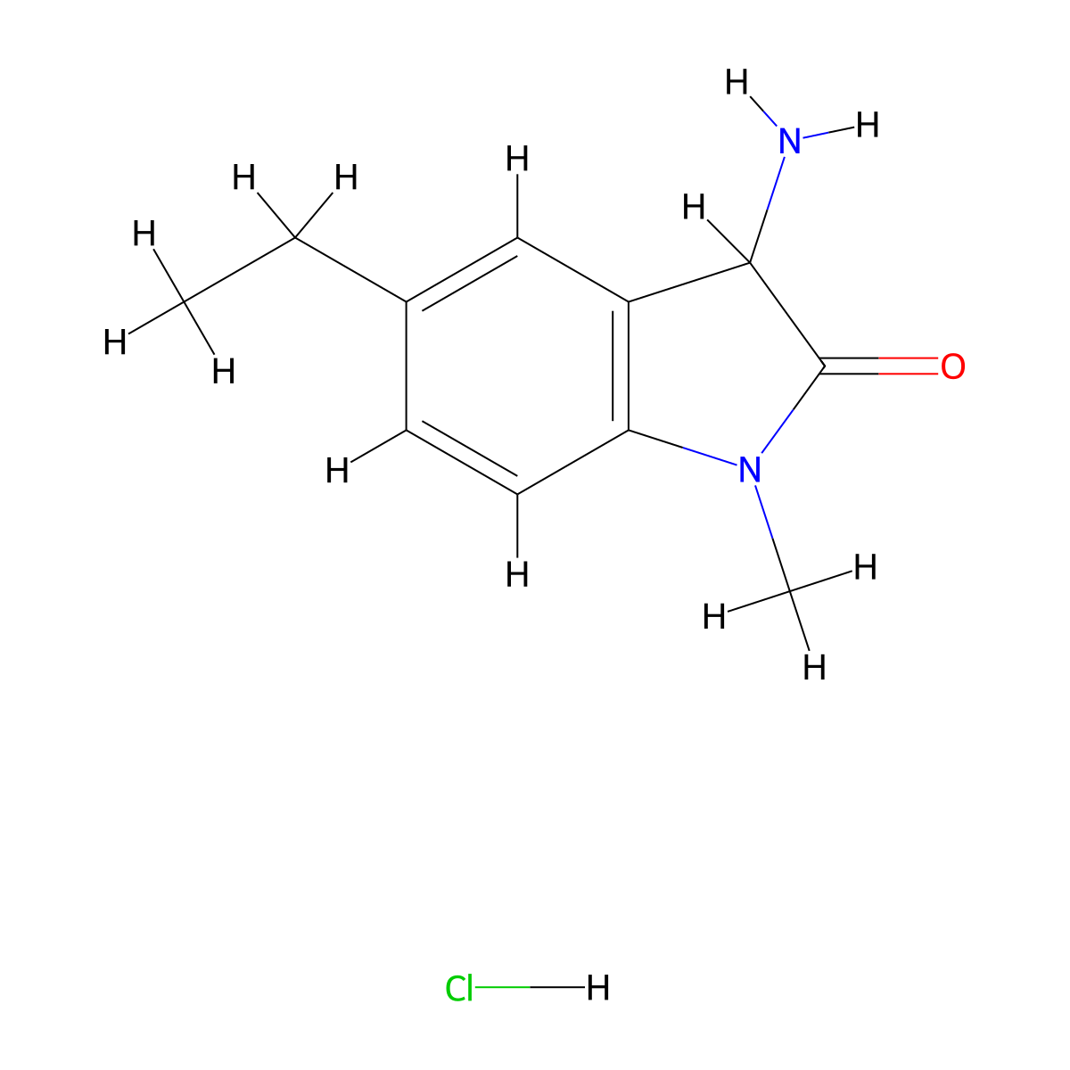 3-amino-5-ethyl-1-methyl-2,3-dihydro-1H-indol-2-one hydrochloride molecular structure, CAS 1443979-83-6