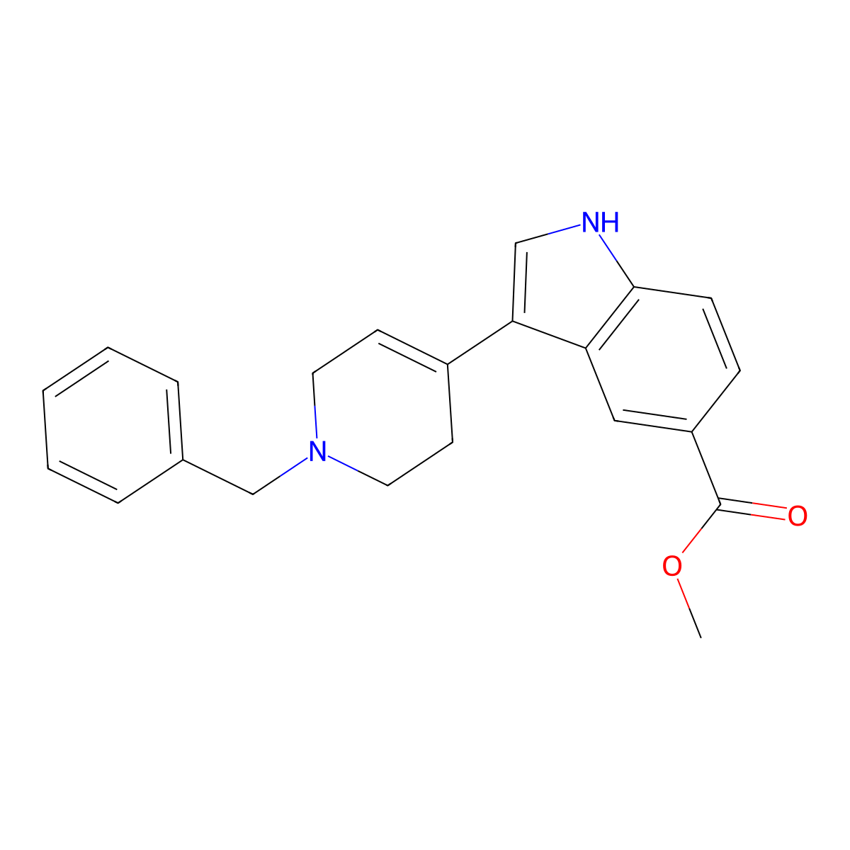 methyl 3-(1-benzyl-1,2,3,6-tetrahydropyridin-4-yl)-1H-indole-5-carboxylate molecular structure, CAS 1443979-96-1