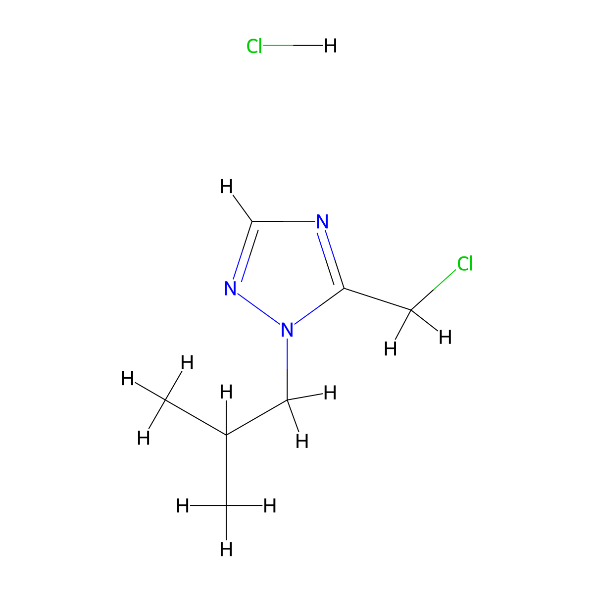 5-(chloromethyl)-1-(2-methylpropyl)-1H-1,2,4-triazole hydrochloride molecular structure, CAS 1443980-19-5
