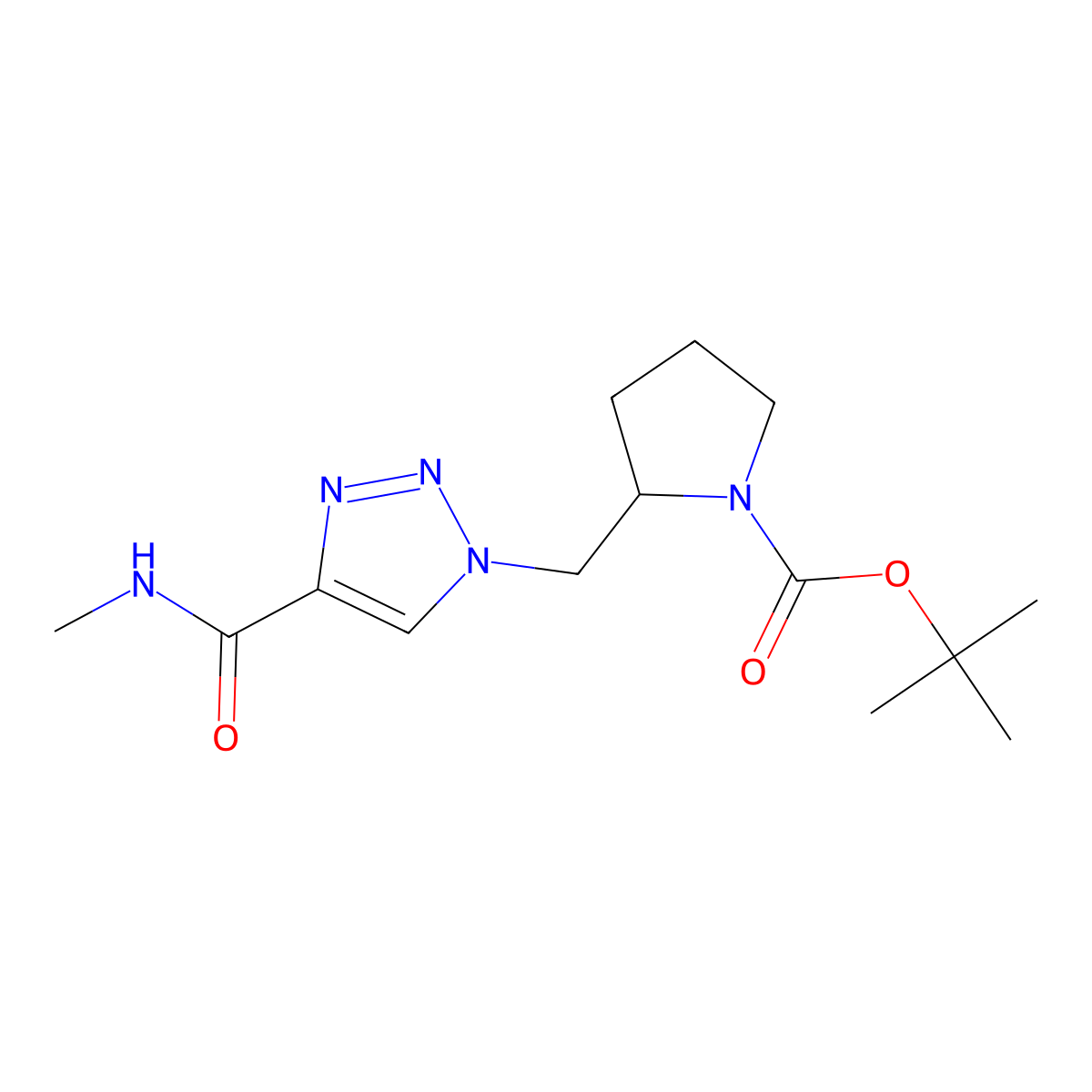 tert-butyl 2-{[4-(methylcarbamoyl)-1H-1,2,3-triazol-1-yl]methyl}pyrrolidine-1-carboxylate molecular structure, CAS 1443980-23-1