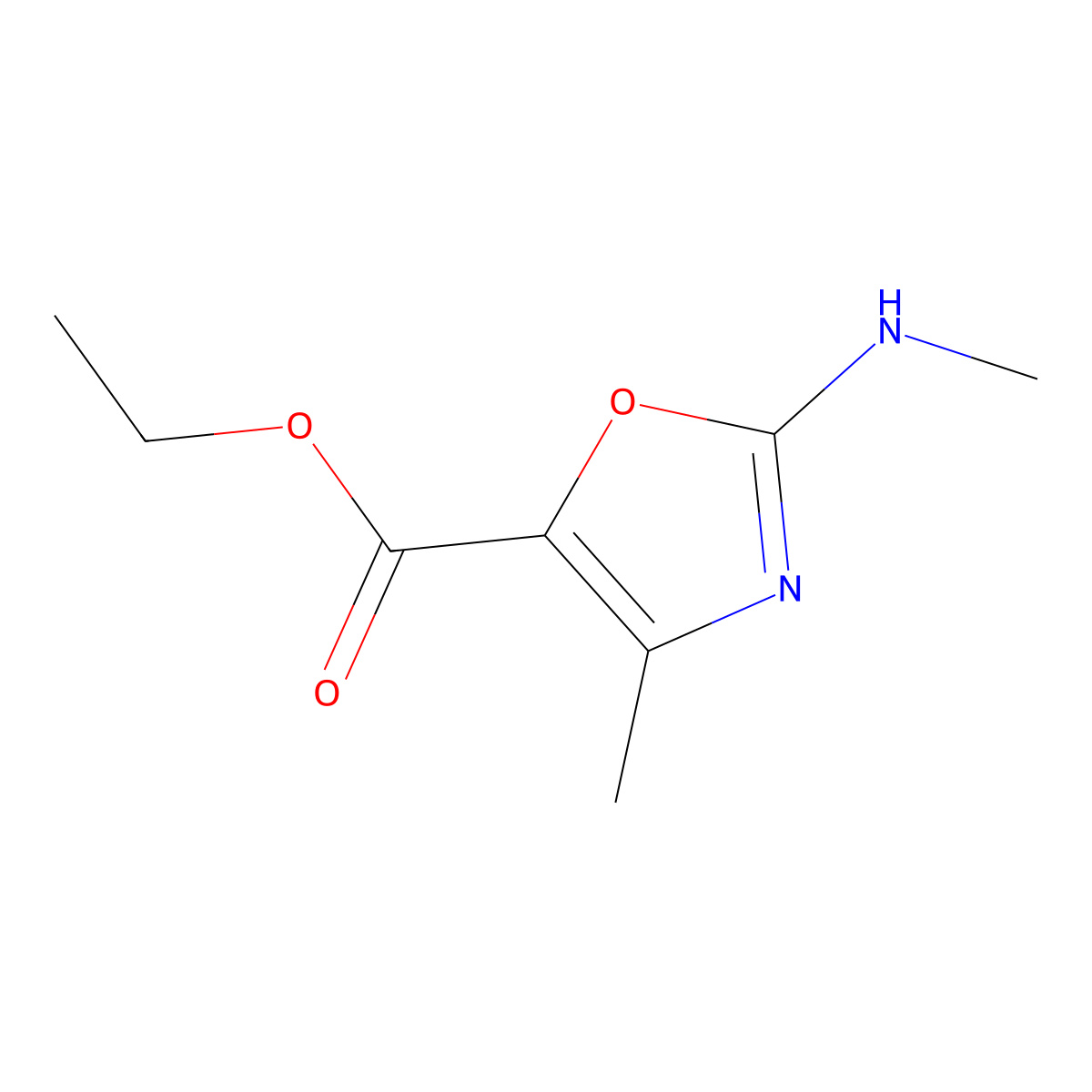 Ethyl 4-methyl-2-(methylamino)-1,3-oxazole-5-carboxylate molecular structure, CAS 1443980-38-8
