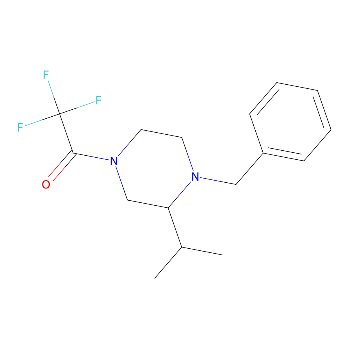 1-[4-Benzyl-3-(propan-2-yl)piperazin-1-yl]-2,2,2-trifluoroethan-1-one molecular structure, CAS 1443980-56-0