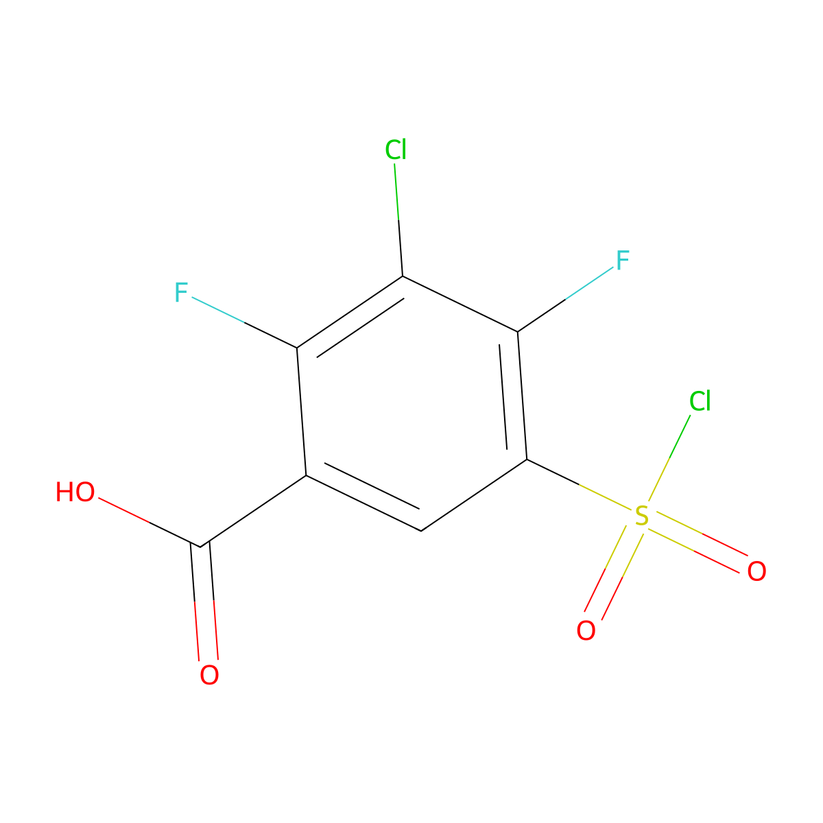3-Chloro-5-(chlorosulfonyl)-2,4-difluorobenzoic acid molecular structure, CAS 1443980-60-6