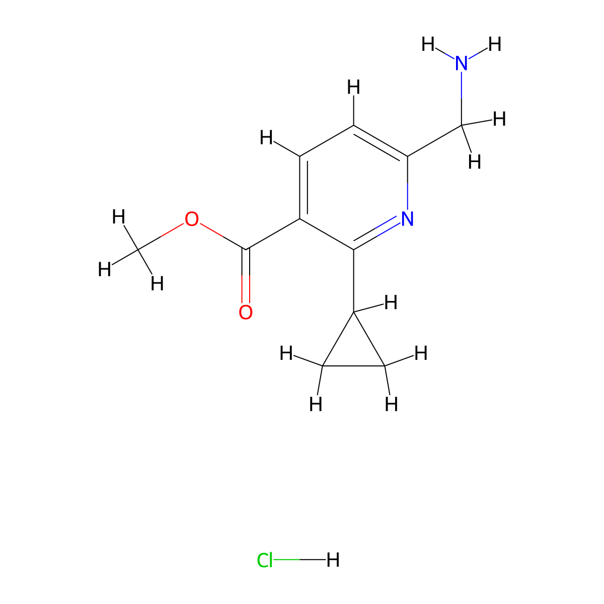Methyl 6-(aminomethyl)-2-cyclopropylpyridine-3-carboxylate hydrochloride molecular structure, CAS 1443980-92-4