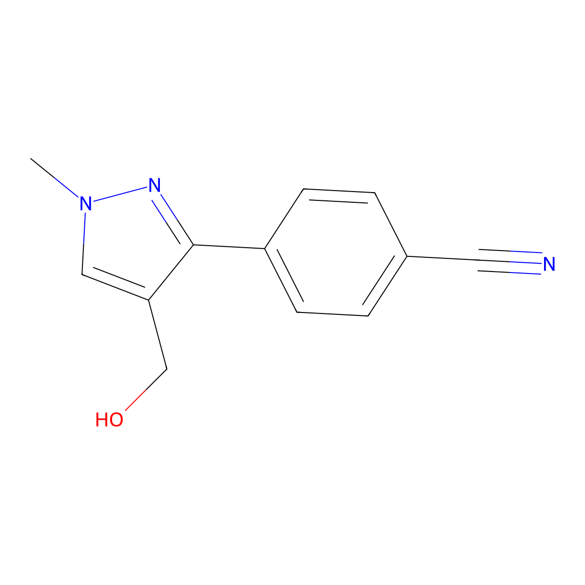 4-[4-(hydroxymethyl)-1-methyl-1H-pyrazol-3-yl]benzonitrile molecular structure, CAS 1443981-26-7