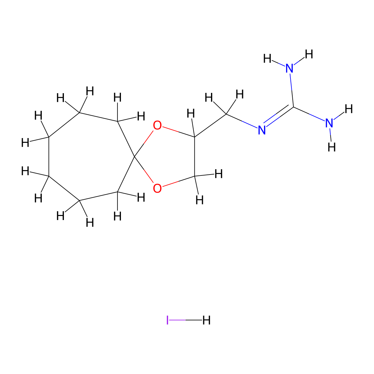 N-((1,4-dioxaspiro(4.6)undecan-2-yl)methyl)guanidine hydroiodide molecular structure, CAS 1443981-32-5