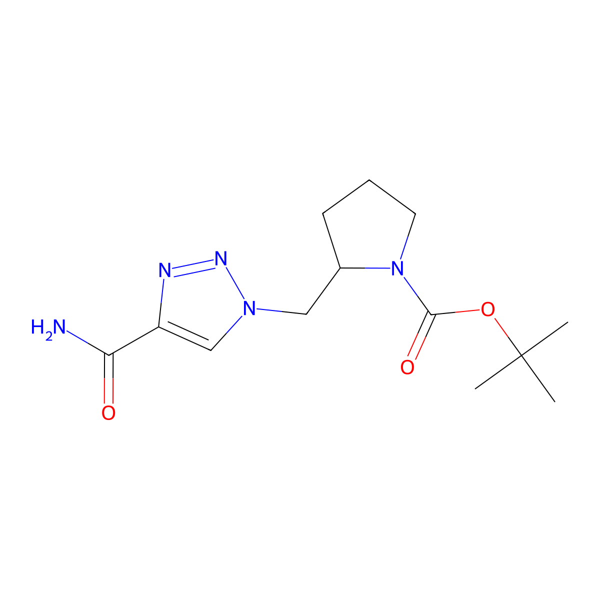 tert-butyl 2-[(4-carbamoyl-1H-1,2,3-triazol-1-yl)methyl]pyrrolidine-1-carboxylate molecular structure, CAS 1443981-37-0