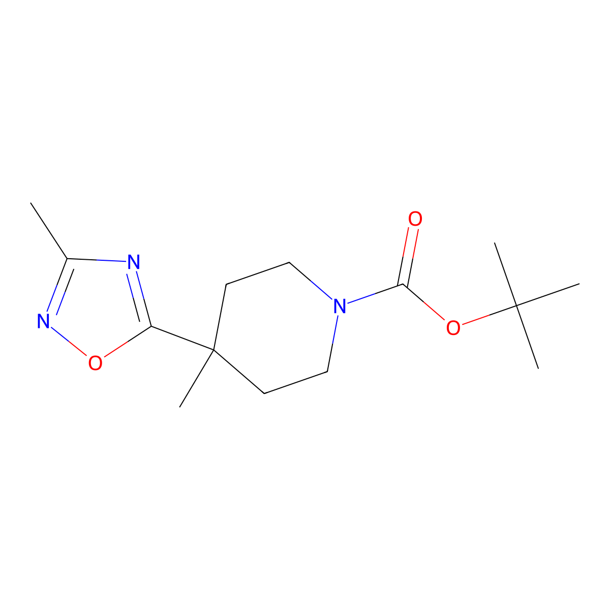 Tert-butyl 4-methyl-4-(3-methyl-1,2,4-oxadiazol-5-yl)piperidine-1-carboxylate molecular structure, CAS 1443981-38-1