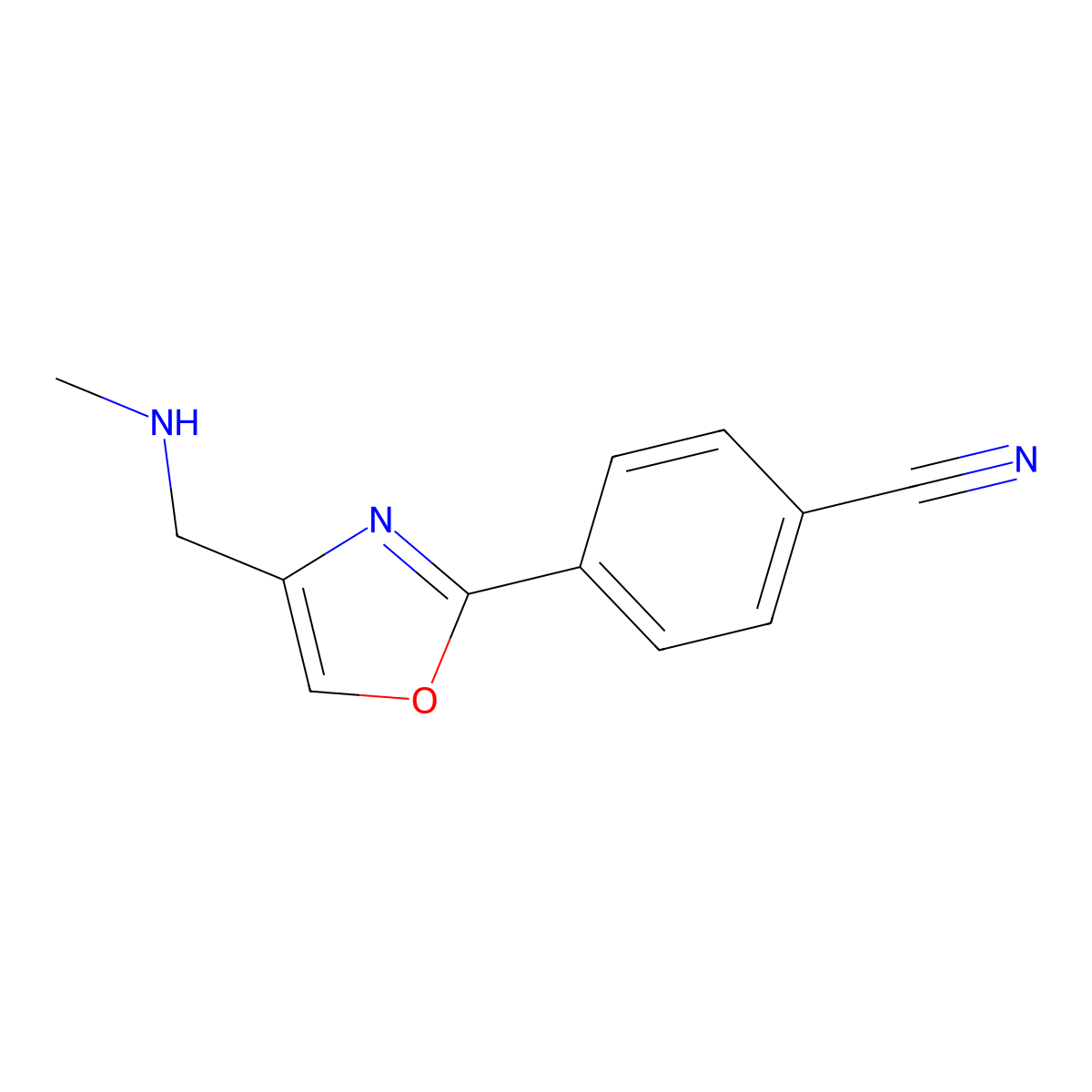 4-{4-[(Methylamino)methyl]-1,3-oxazol-2-yl}benzonitrile molecular structure, CAS 1443981-39-2