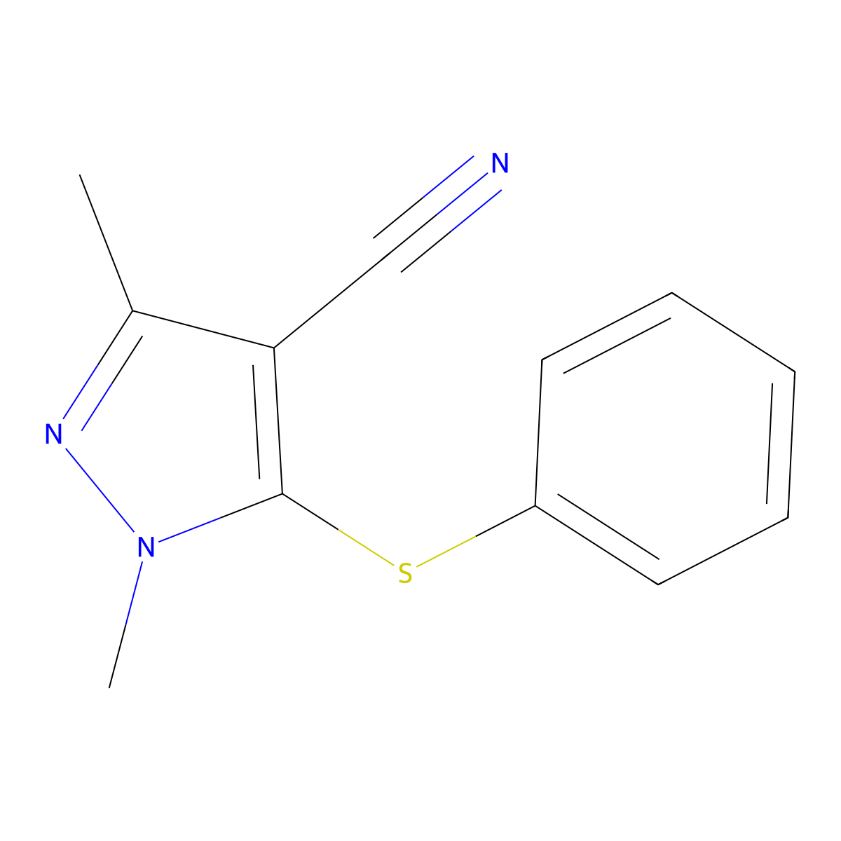1,3-dimethyl-5-(phenylsulfanyl)-1H-pyrazole-4-carbonitrile molecular structure, CAS 1443981-76-7