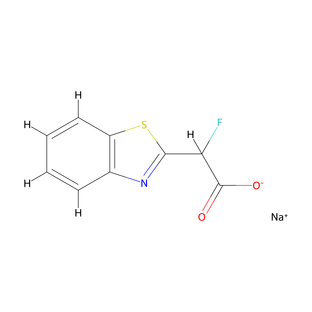 Sodium 2-(1,3-benzothiazol-2-yl)-2-fluoroacetate molecular structure, CAS 1443982-11-3