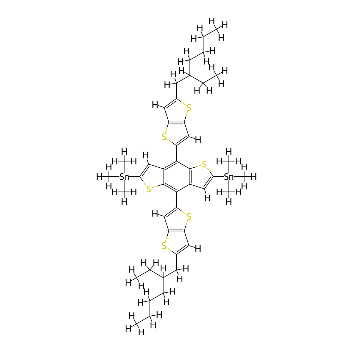 [4,8-Bis[5-(2-ethylhexyl)thieno[3,2-b]thiophen-2-yl]benzo[1,2-b:4,5-b']dithiophene-2,6-diyl]bis(trimethylstannane) molecular structure, CAS 1444200-40-1