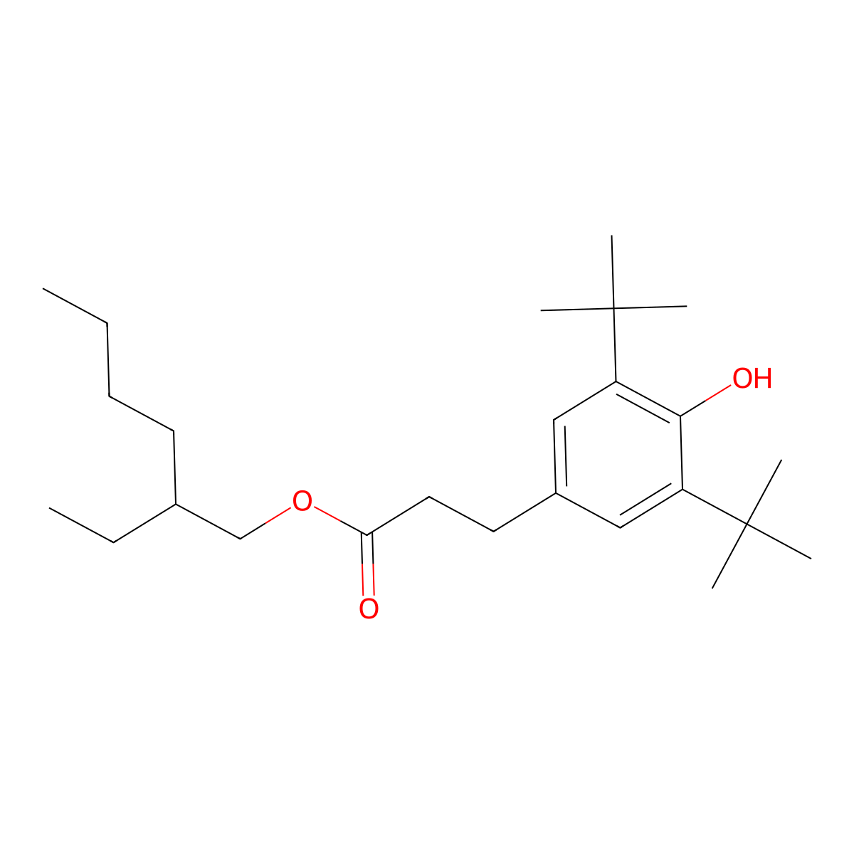Benzenepropanoic acid, 3,5-bis(1,1-dimethylethyl)-4-hydroxy-, 2-ethylhexyl ester molecular structure, CAS 144429-84-5
