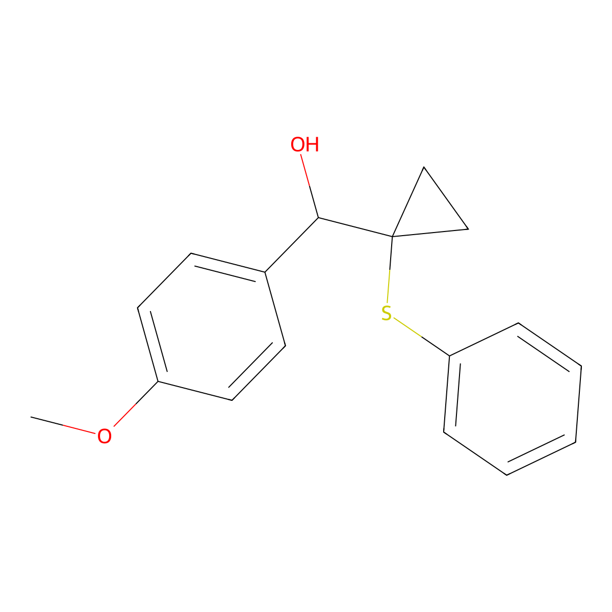 (4-Methoxyphenyl)(1-(phenylthio)cyclopropyl)methanol molecular structure, CAS 144453-17-8