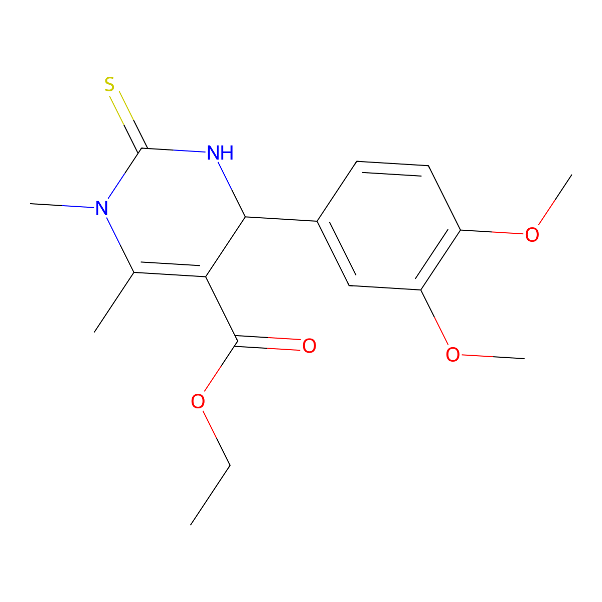 Ethyl 4-(3,4-dimethoxyphenyl)-1,6-dimethyl-2-thioxo-1,2,3,4-tetrahydro-5-pyrimidinecarboxylate molecular structure, CAS 144460-03-7