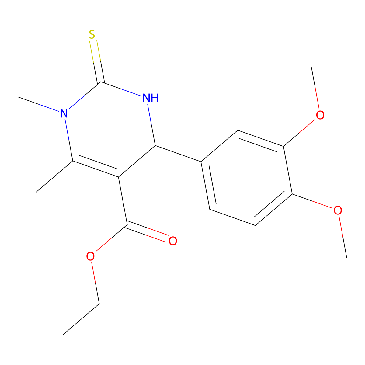 Ethyl 4-(3,4-dimethoxyphenyl)-1,6-dimethyl-2-thioxo-1,2,3,4-tetrahydro-5-pyrimidinecarboxylate molecular structure, CAS 144460-03-7