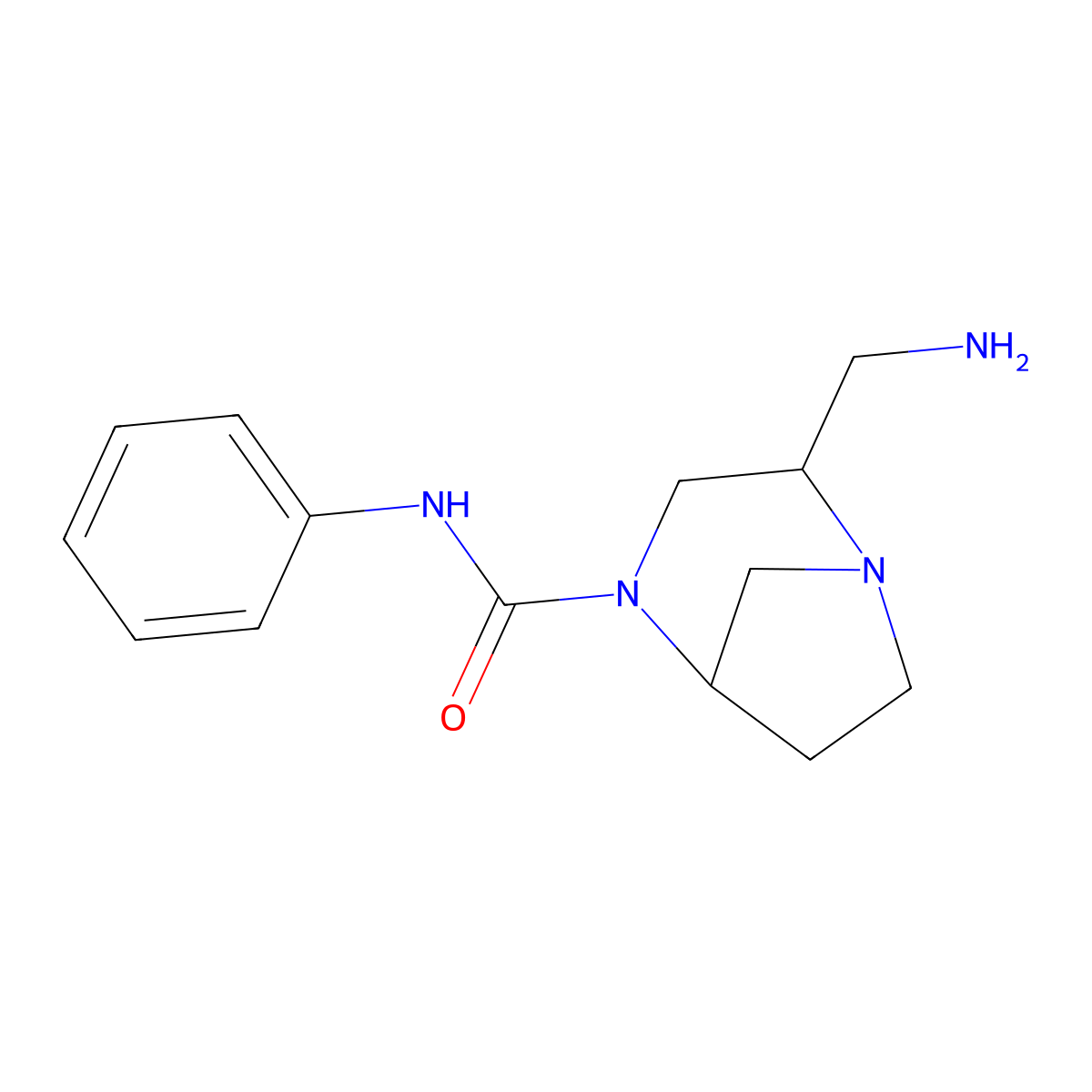 2-(aminomethyl)-N-phenyl-1,4-diazabicyclo[3.2.1]octane-4-carboxamide molecular structure, CAS 1444607-63-9