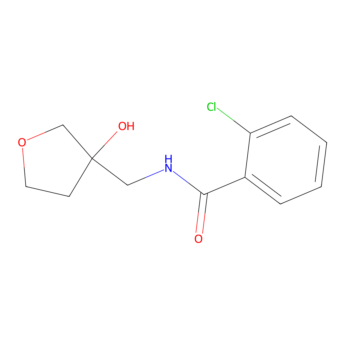 2-chloro-N-((3-hydroxytetrahydrofuran-3-yl)methyl)benzamide molecular structure, CAS 1444689-45-5