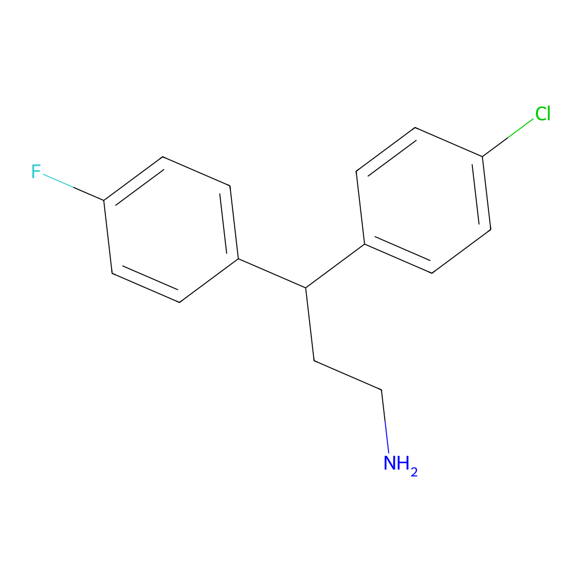 3-(4-Chlorophenyl)-3-(4-fluorophenyl)propan-1-amine molecular structure, CAS 144477-78-1
