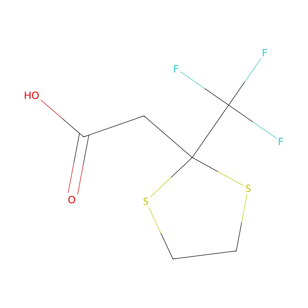 2-[2-(Trifluoromethyl)-1,3-dithiolan-2-yl]acetic acid molecular structure, CAS 144480-47-7