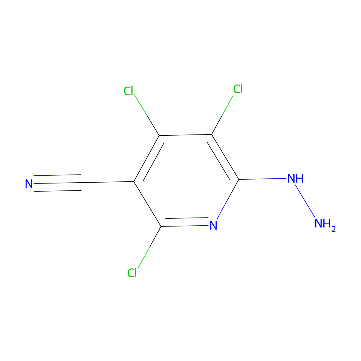 3-Pyridinecarbonitrile, 2,4,5-trichloro-6-hydrazino- molecular structure, CAS 144498-84-0