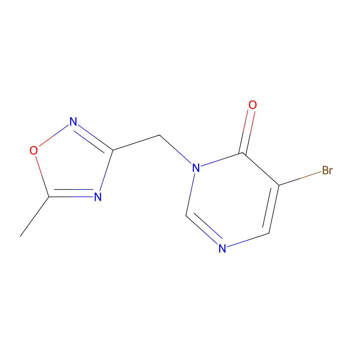 5-Bromo-3-[(5-methyl-1,2,4-oxadiazol-3-yl)methyl]-3,4-dihydropyrimidin-4-one molecular structure, CAS 1445158-14-4