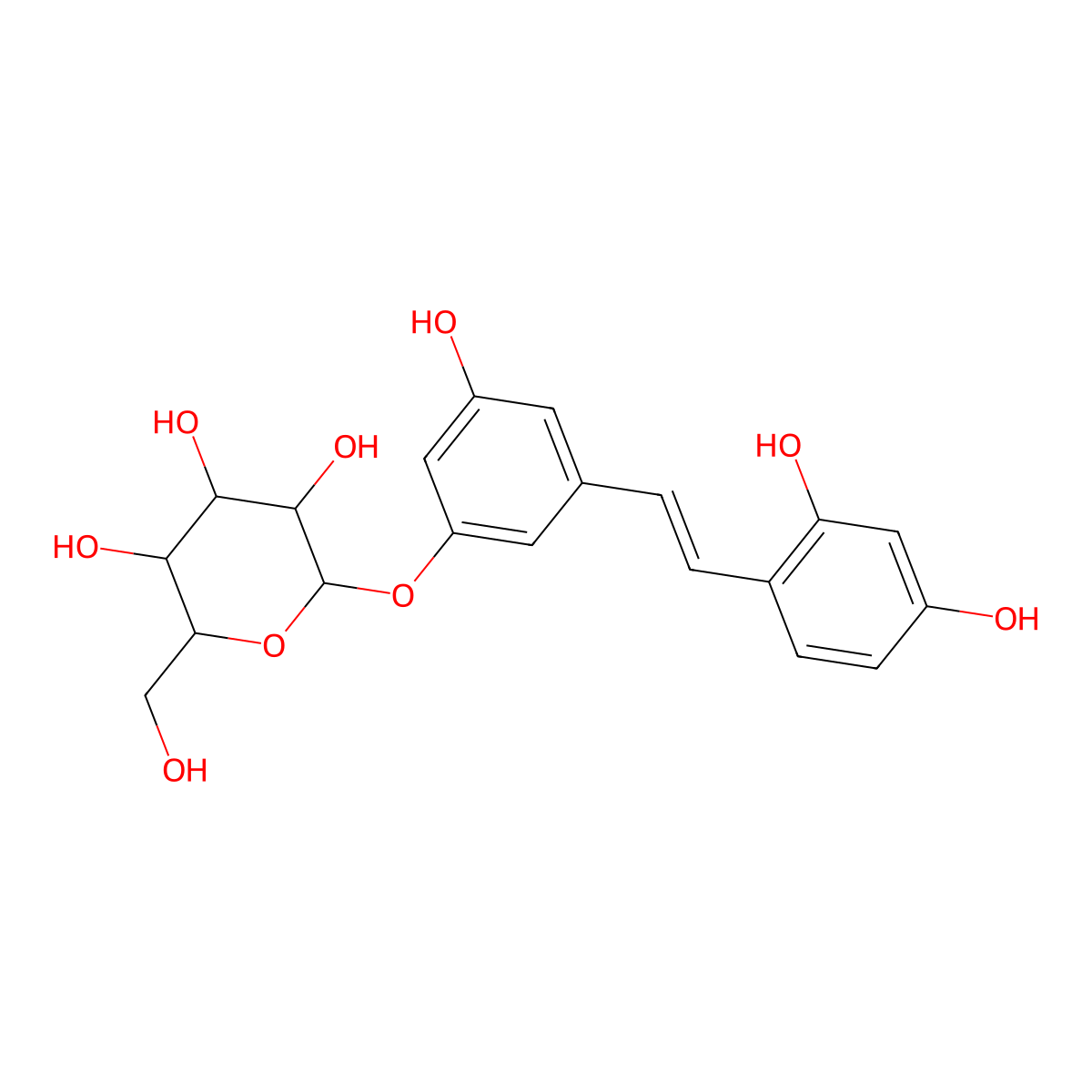 Oxyresveratrol 3'-O-beta-D-glucopyranoside molecular structure, CAS 144525-40-6