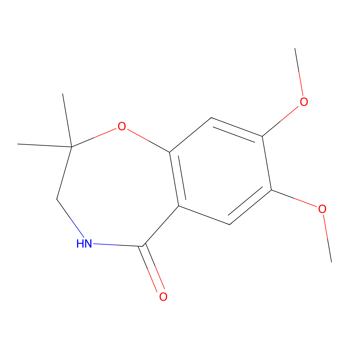 7,8-dimethoxy-2,2-dimethyl-3,4-dihydro-1,4-benzoxazepin-5(2H)-one molecular structure, CAS 144537-23-5