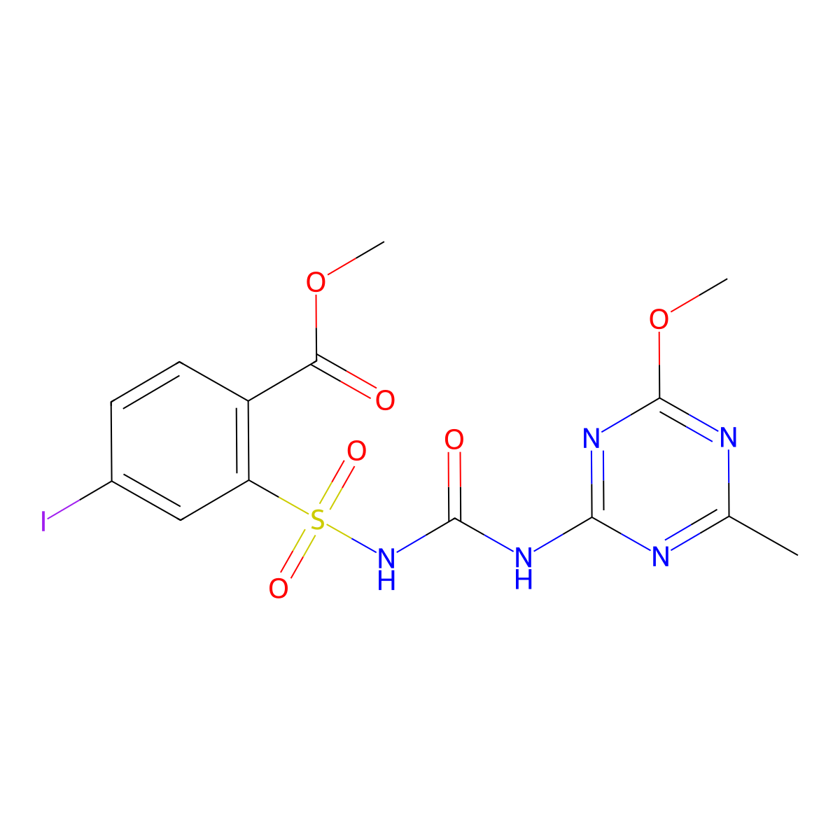 Methyl 4-iodo-2-(3-(4-methoxy-6-methyl-1,3,5-triazine-2-yl)ureidosulfonyl)benzoate molecular structure, CAS 144550-06-1