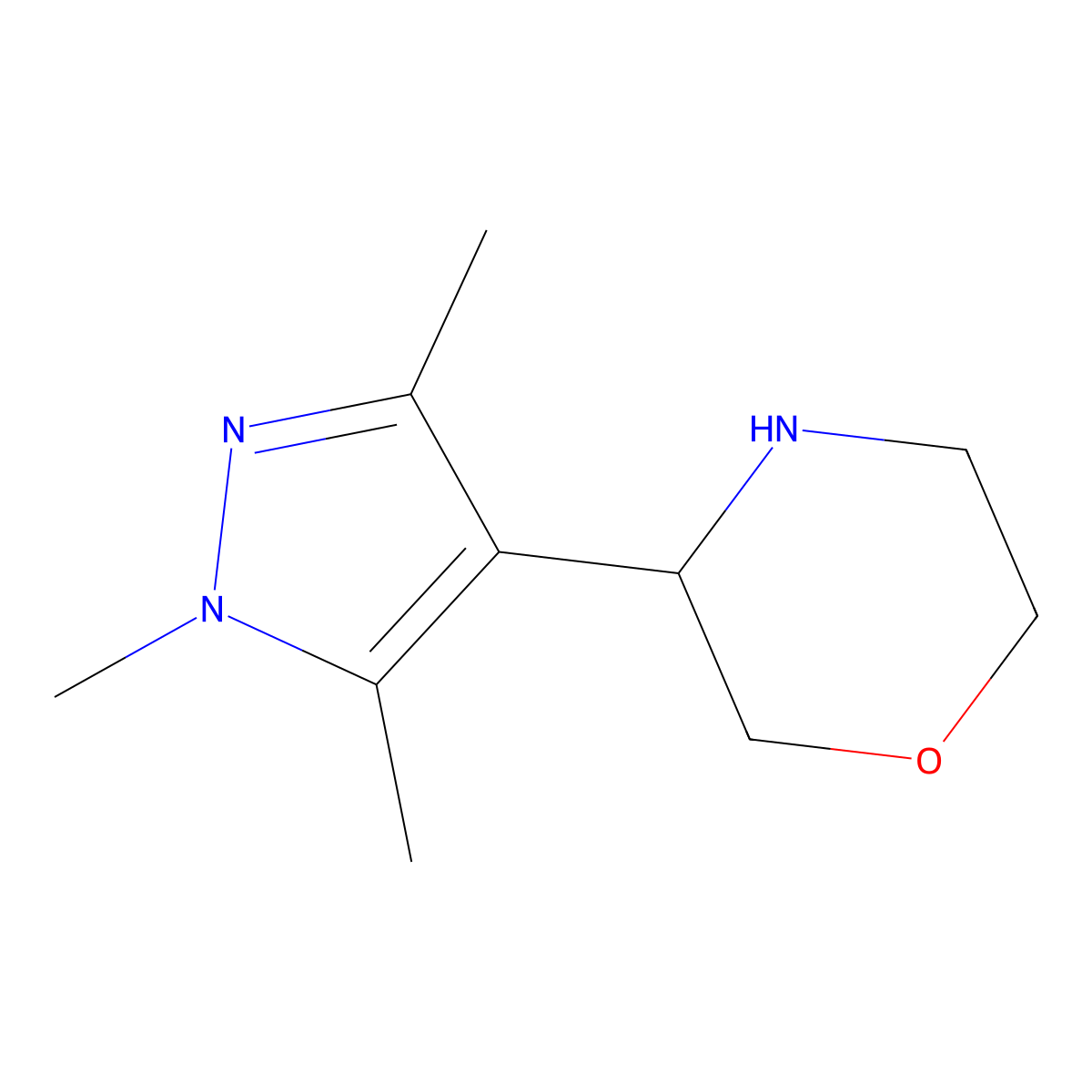 3-(trimethyl-1H-pyrazol-4-yl)morpholine molecular structure, CAS 1445572-69-9
