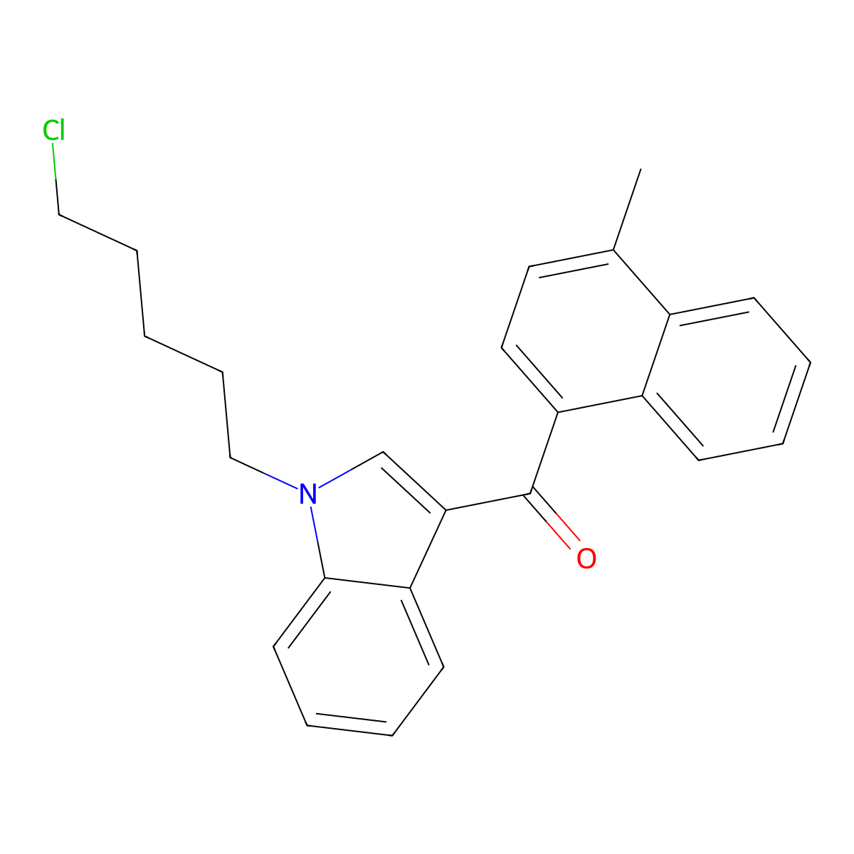 Methanone, (1-(5-chloropentyl)-1H-indol-3-yl)(4-methyl-1-naphthalenyl)- molecular structure, CAS 1445578-25-5