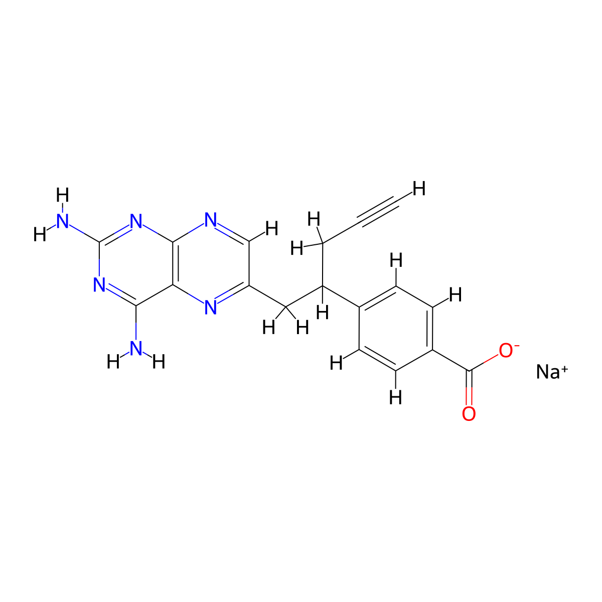 Sodium 4-(1-(2,4-diaminopteridin-6-yl)pent-4-yn-2-yl)benzoate molecular structure, CAS 1445586-50-4