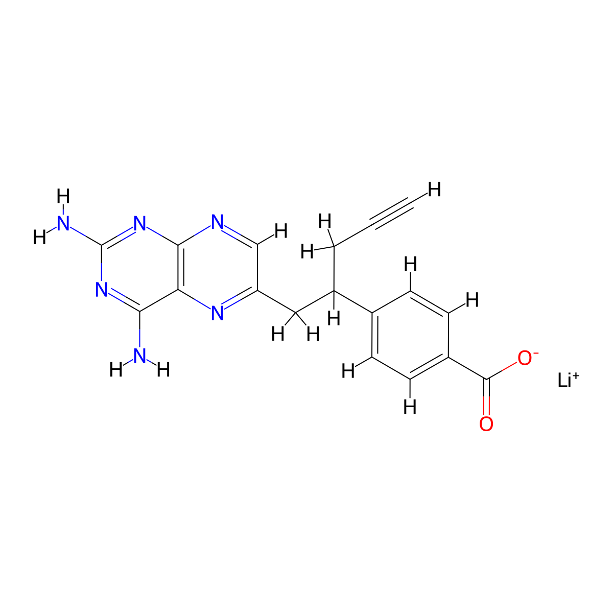 Lithium 4-(1-(2,4-diaminopteridin-6-yl)pent-4-yn-2-yl)benzoate molecular structure, CAS 1445586-53-7