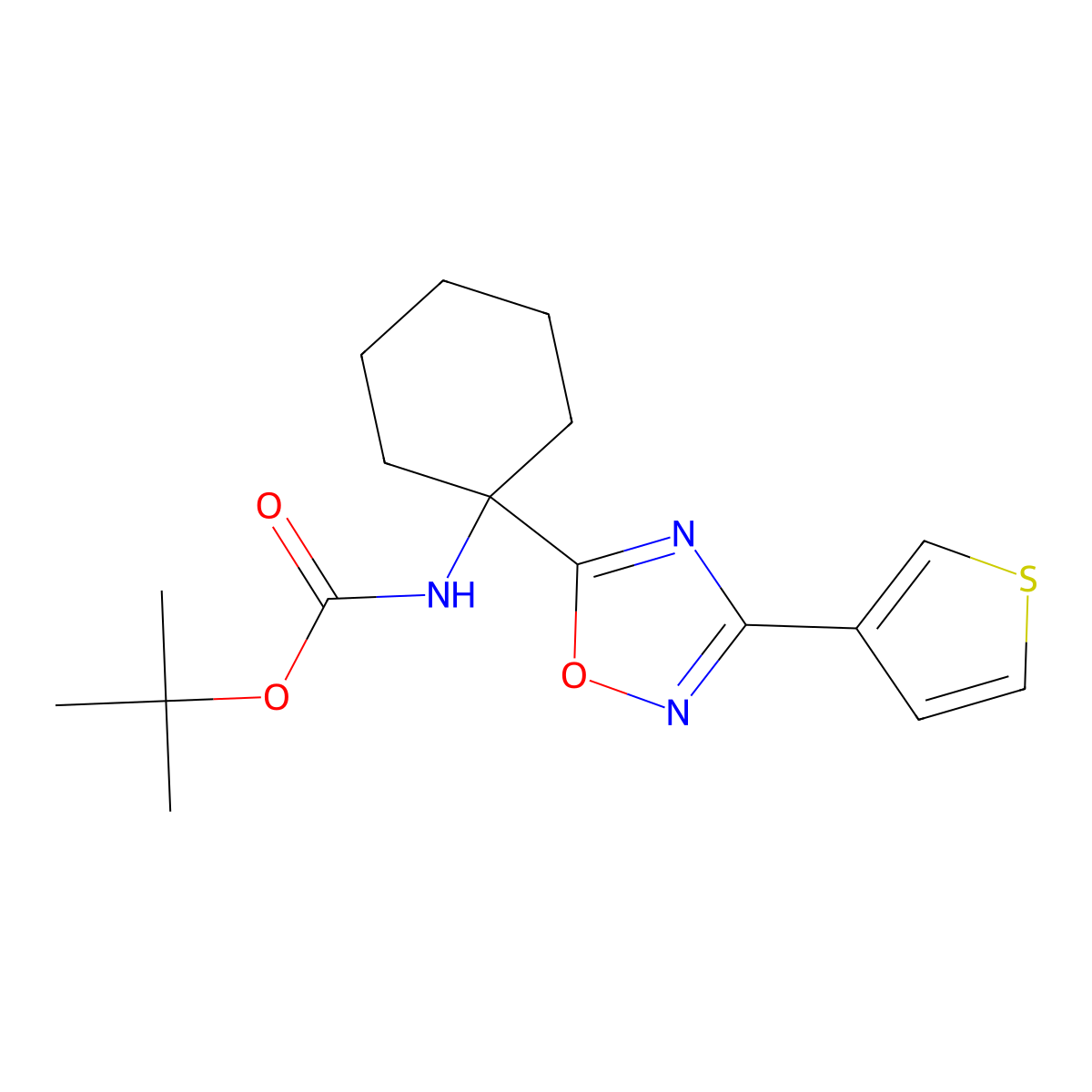 Tert-butyl {1-[3-(3-thienyl)-1,2,4-oxadiazol-5-yl]cyclohexyl}carbamate molecular structure, CAS 1445612-78-1