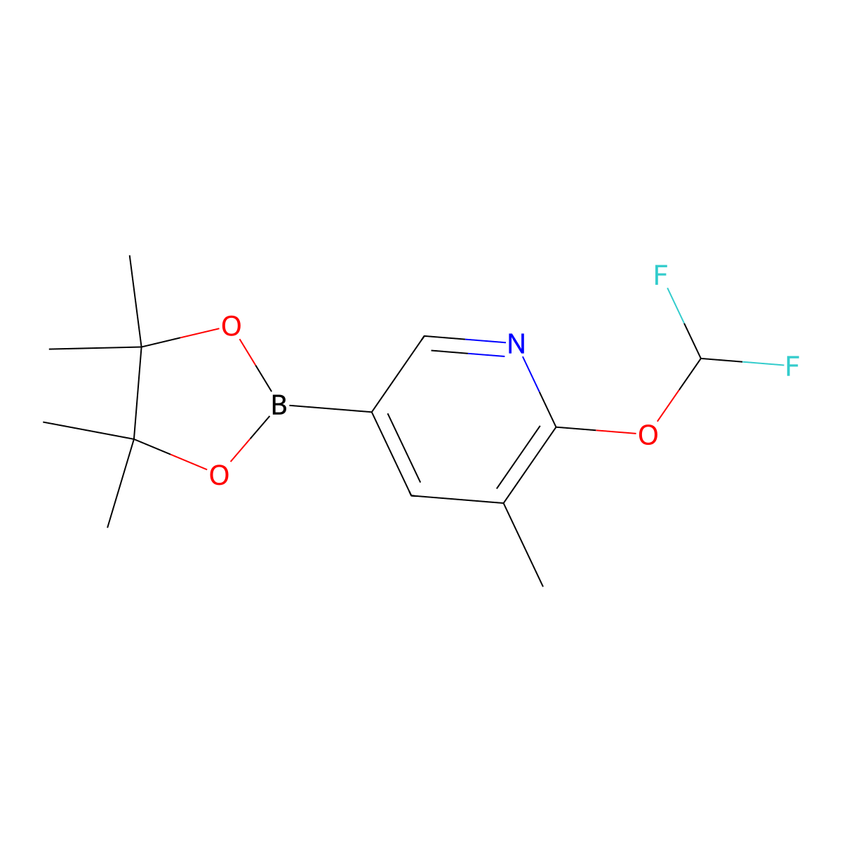 Pyridine, 2-(difluoromethoxy)-3-methyl-5-(4,4,5,5-tetramethyl-1,3,2-dioxaborolan-2-yl)- molecular structure, CAS 1445651-59-1