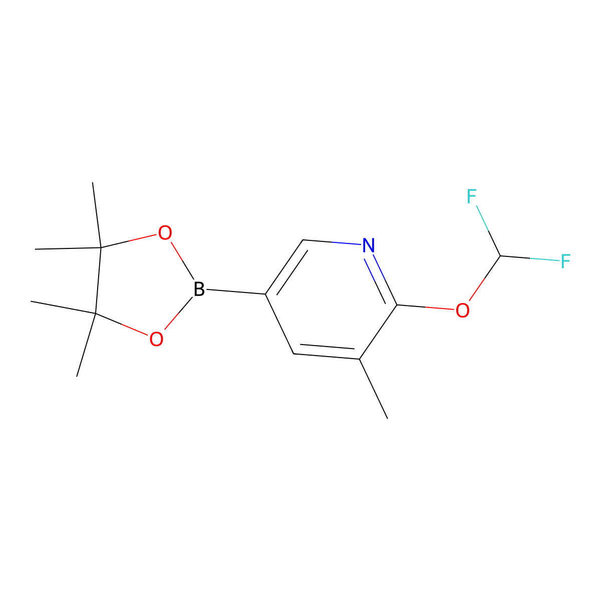 Pyridine, 2-(difluoromethoxy)-3-methyl-5-(4,4,5,5-tetramethyl-1,3,2-dioxaborolan-2-yl)- molecular structure, CAS 1445651-59-1