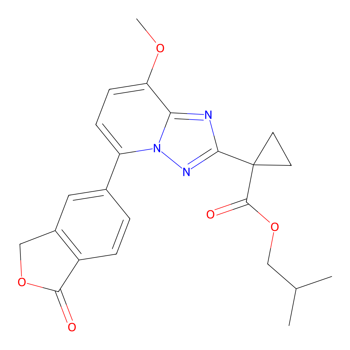 Isobutyl 1-(8-methoxy-5-(1-oxo-1,3-dihydroisobenzofuran-5-yl)-[1,2,4]triazolo[1,5-a]pyridin-2-yl)cyclopropane-1-carboxylate molecular structure, CAS 1445656-91-6