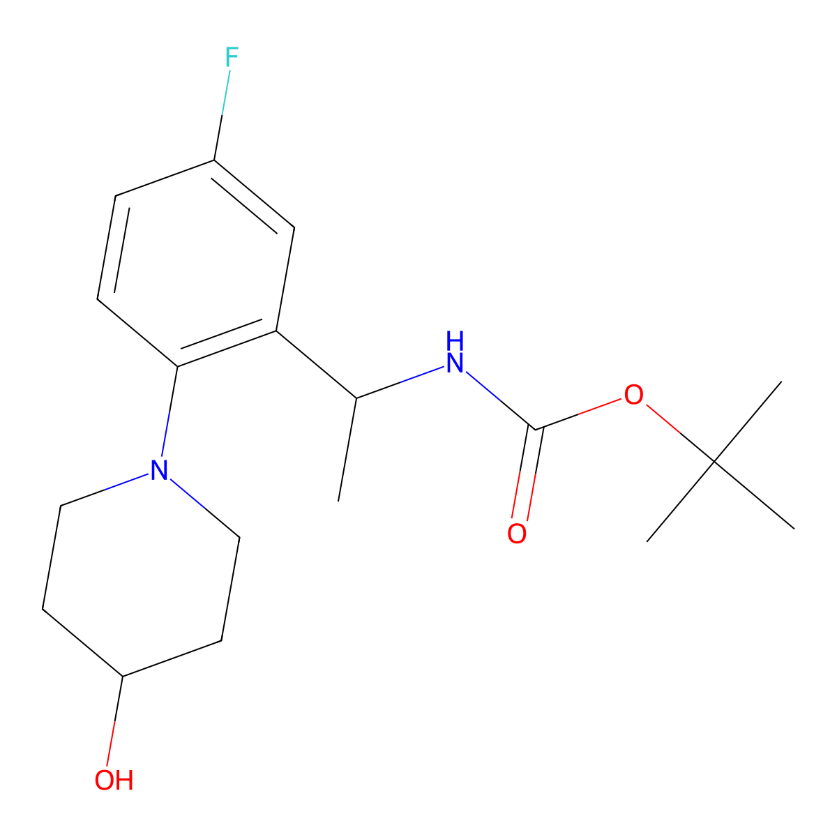 tert-butyl N-{1-[5-fluoro-2-(4-hydroxypiperidin-1-yl)phenyl]ethyl}carbamate molecular structure, CAS 1445664-09-4