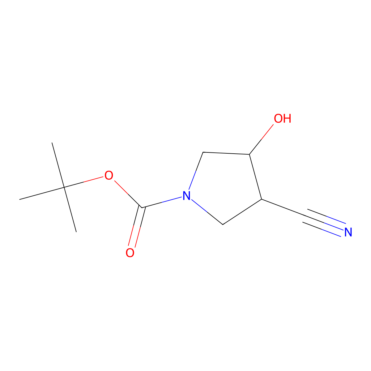 Tert-butyl (3S,4R)-3-cyano-4-hydroxy-pyrrolidine-1-carboxylate molecular structure, CAS 1445696-28-5