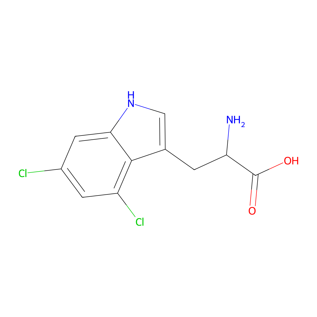 2-amino-3-(4,6-dichloro-1H-indol-3-yl)propanoic Acid molecular structure, CAS 144579-88-4