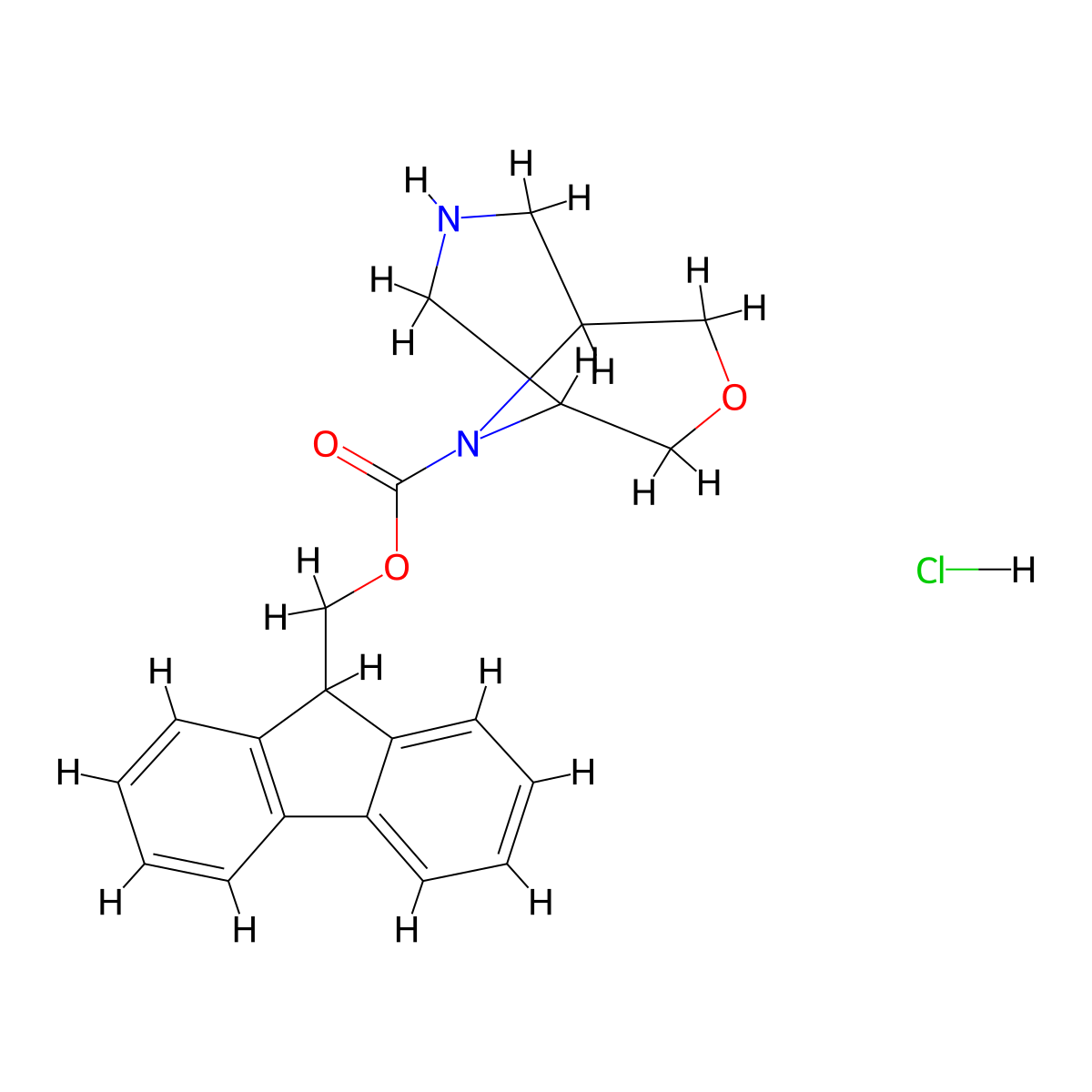 (9H-fluoren-9-yl)methyl 3-oxa-7,9-diazabicyclo[3.3.1]nonane-9-carboxylate hydrochloride molecular structure, CAS 1445804-25-0