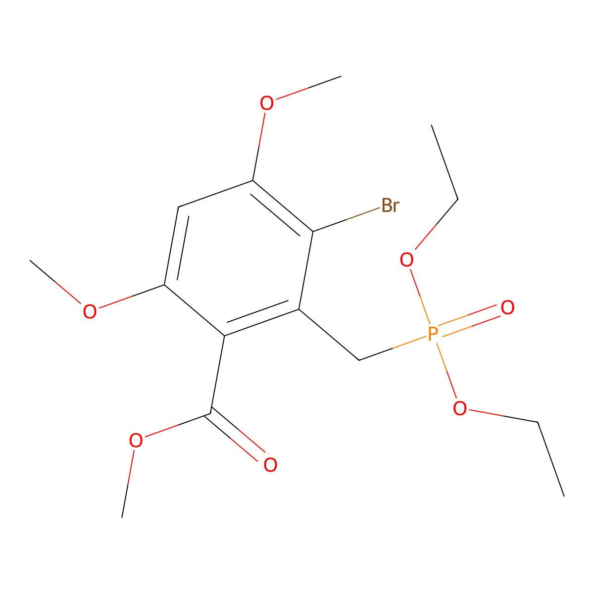 Methyl 3-bromo-2-((diethoxyphosphoryl)methyl)-4,6-dimethoxybenzoate molecular structure, CAS 1445868-17-6