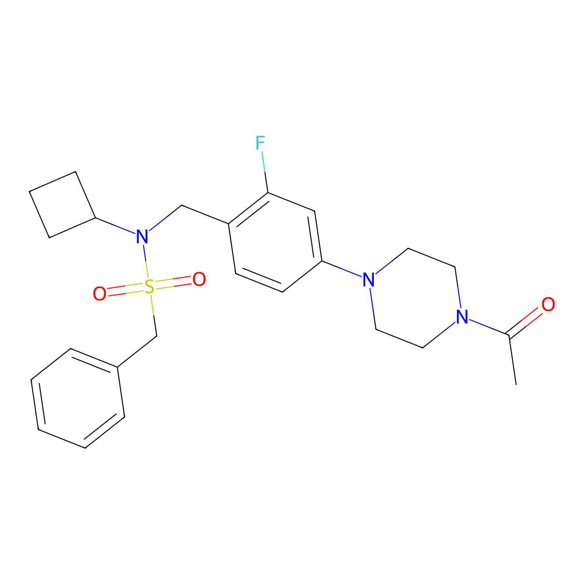 N-[4-(4-Acetylpiperazin-1-yl)-2-fluorobenzyl]-N-cyclobutyl-C-phenyl-methanesulfonamide molecular structure, CAS 1445901-80-3