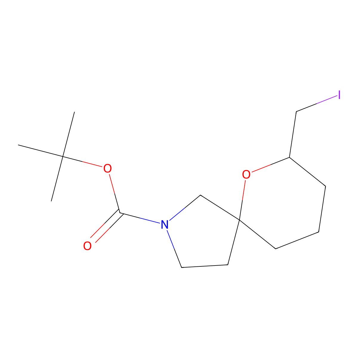 tert-Butyl 7-(iodomethyl)-6-oxa-2-azaspiro[4.5]decane-2-carboxylate molecular structure, CAS 1445950-92-4