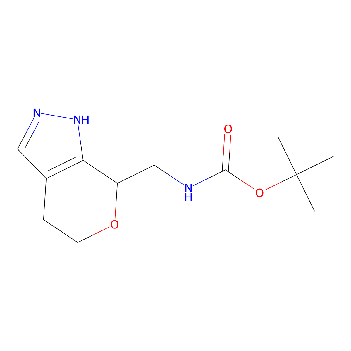 tert-Butyl ((2,4,5,7-tetrahydropyrano[3,4-c]pyrazol-7-yl)methyl)carbamate molecular structure, CAS 1445951-11-0
