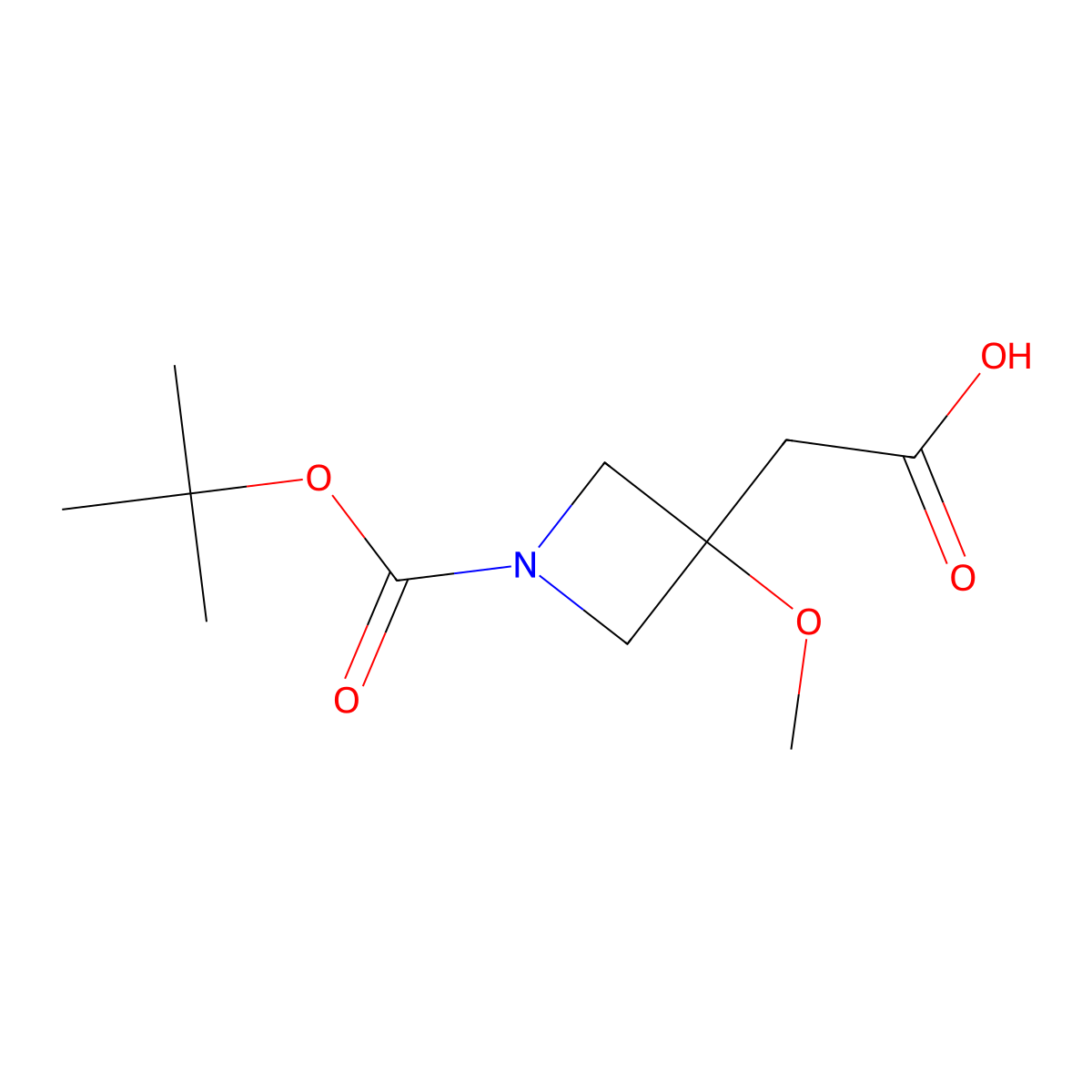 2-(1-((Tert-butoxy)carbonyl)-3-methoxyazetidin-3-yl)acetic acid molecular structure, CAS 1445951-15-4