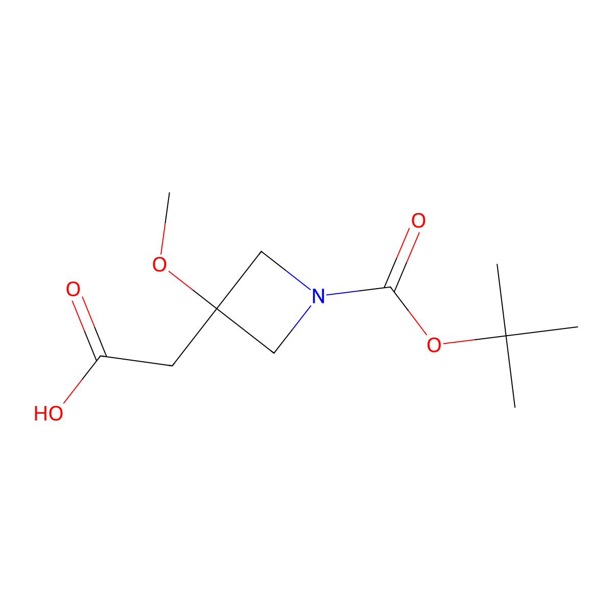 2-(1-((Tert-butoxy)carbonyl)-3-methoxyazetidin-3-yl)acetic acid molecular structure, CAS 1445951-15-4