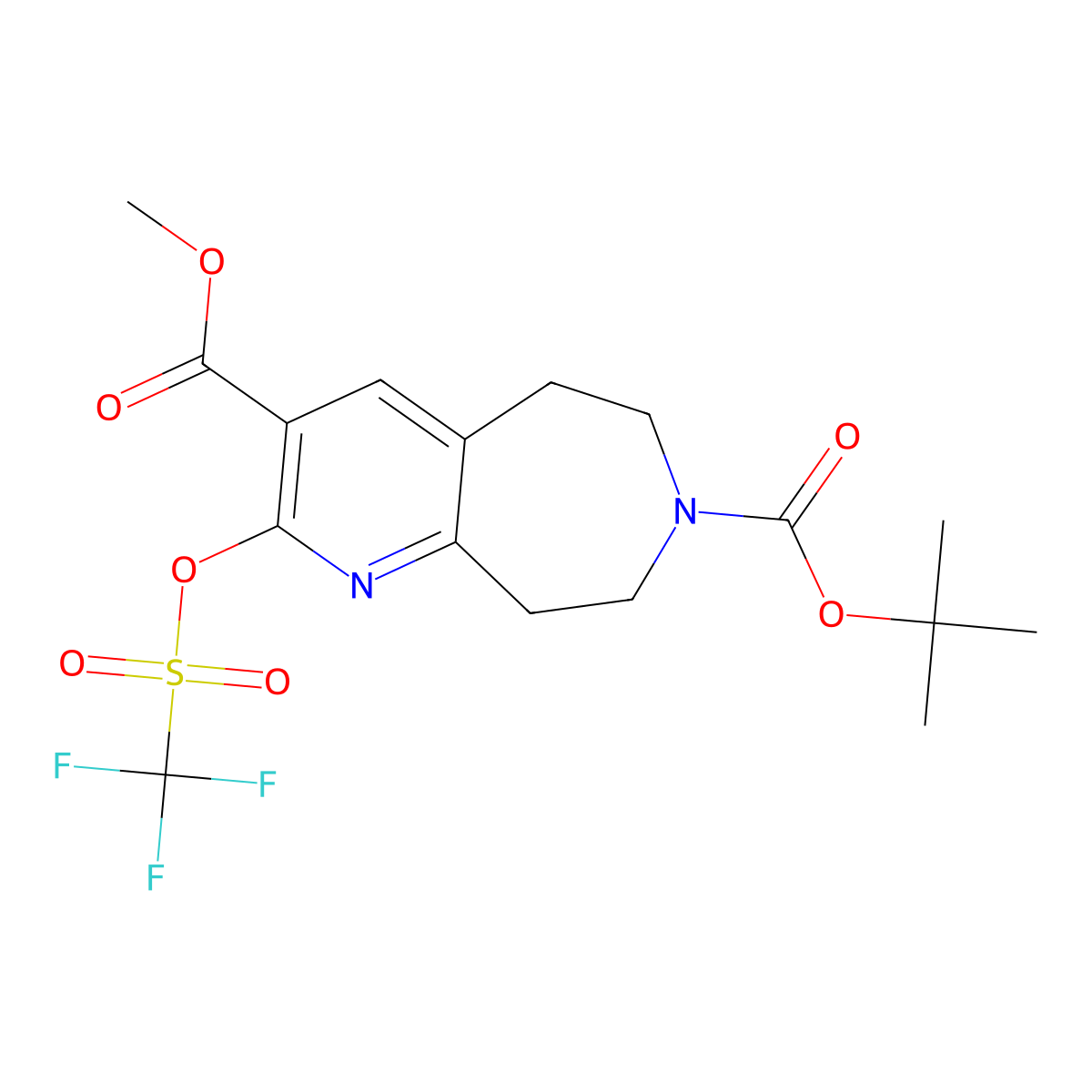 7-O-tert-butyl 3-O-methyl 2-(trifluoromethylsulfonyloxy)-5,6,8,9-tetrahydropyrido[2,3-d]azepine-3,7-dicarboxylate molecular structure, CAS 1445951-63-2