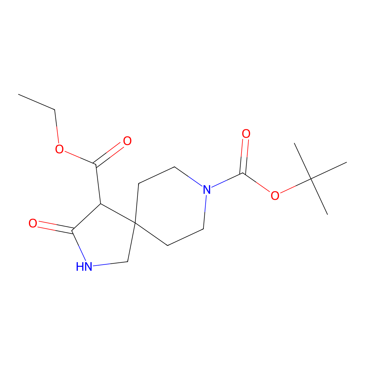 8-Tert-butyl 4-ethyl 3-oxo-2,8-diazaspiro[4.5]decane-4,8-dicarboxylate molecular structure, CAS 1445951-68-7
